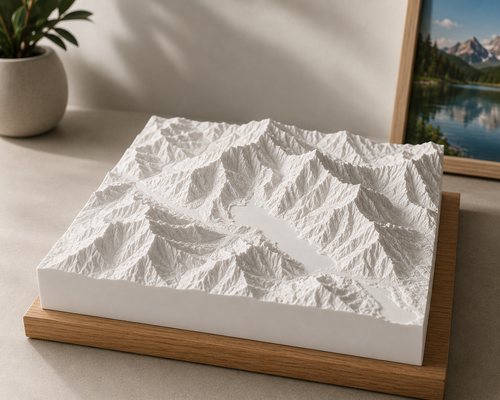 Custom 3D Topografie Wunschort in Weiss als personalisiertes 3D-Modell