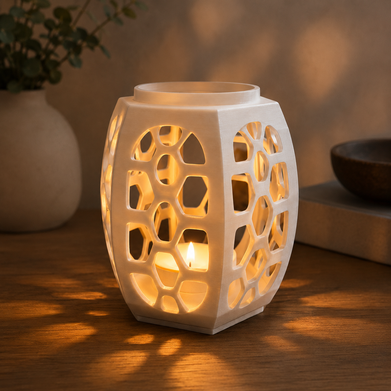 Teelichthalter im Hexagon-Design aus PLA Transparent